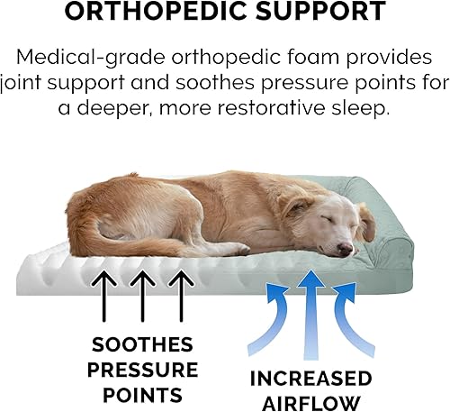 Miniatura 5 de Furhaven - Cama Pinsonic ortopédica acolchada para perros, con estampado de patas, estilo caja de huevos, en forma de L, estilo diván, de felpa y