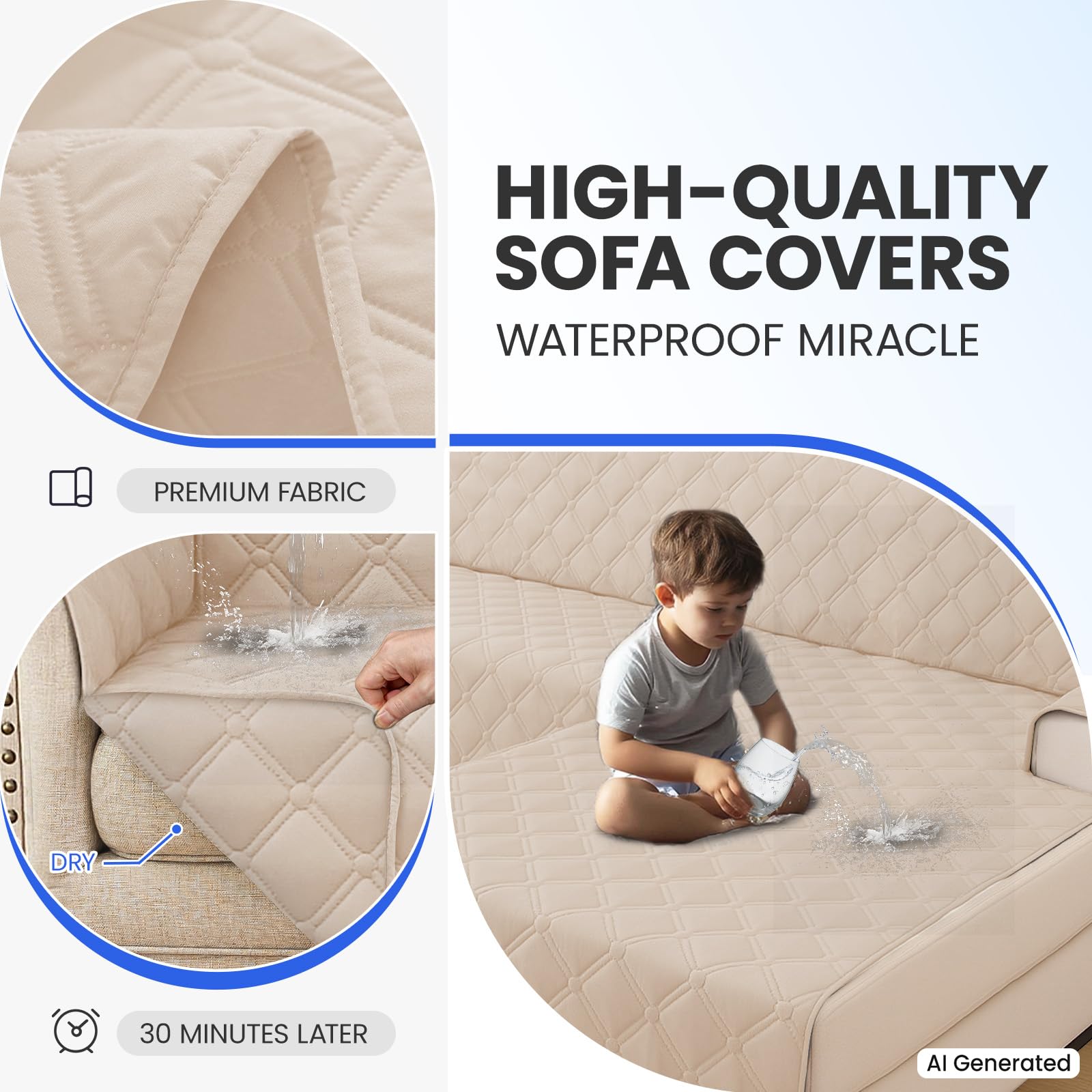 Ystyle Imperméable Housse Canape d'angle 2 Places avec Accoudoirs, Antidérapant Couverture Canapé Angle en Forme de L(210cm), Universel Réversible, Anti Poils Animaux Protecteur, Beige