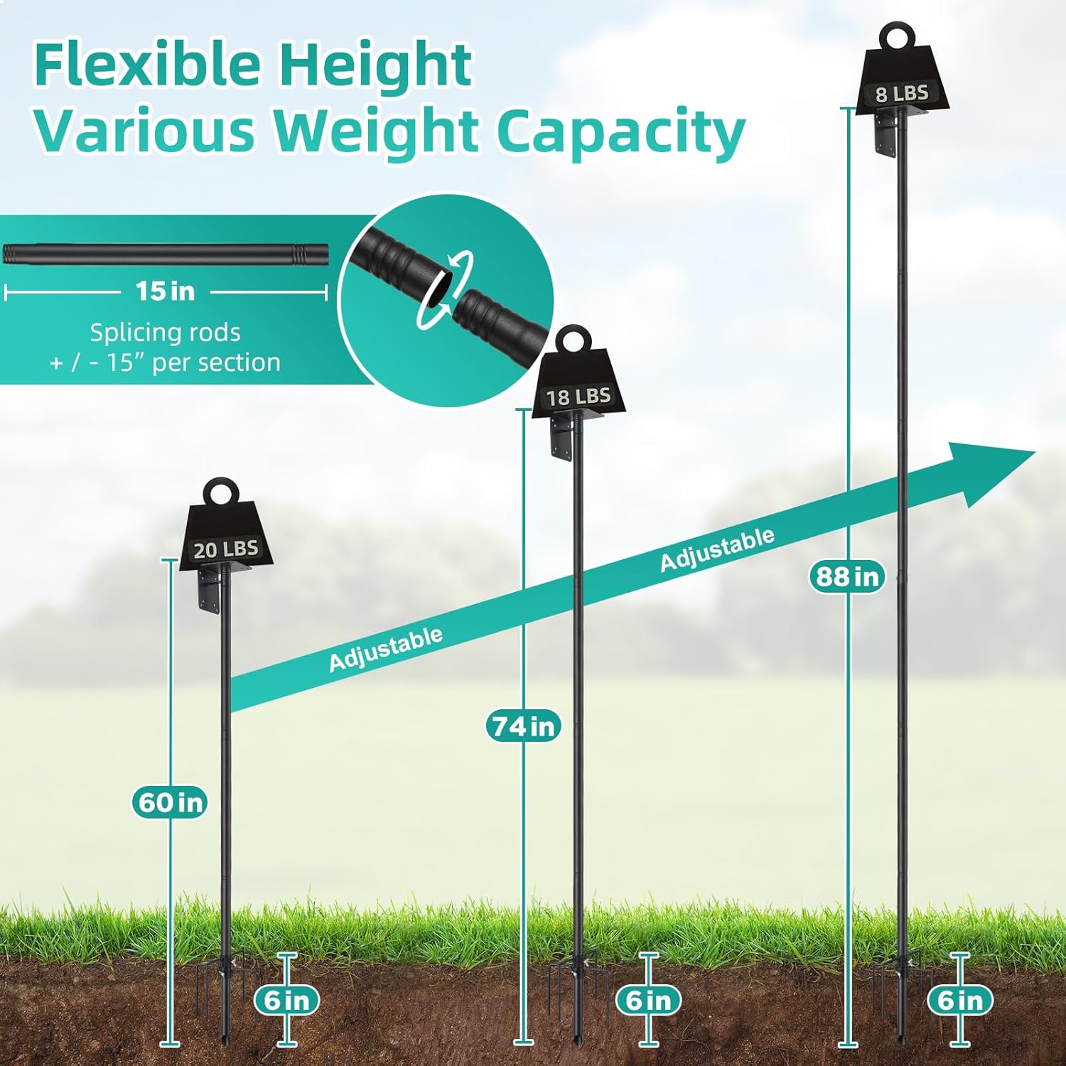 Bird House Pole,60 Inch Heavy Duty Bird Feeder Pole Mount Kit for Outdoors, 5-Prong Base, Splicing Adjustable Feeding Stand Station for Birds Watching,Weather Station (Birds House Not Included)