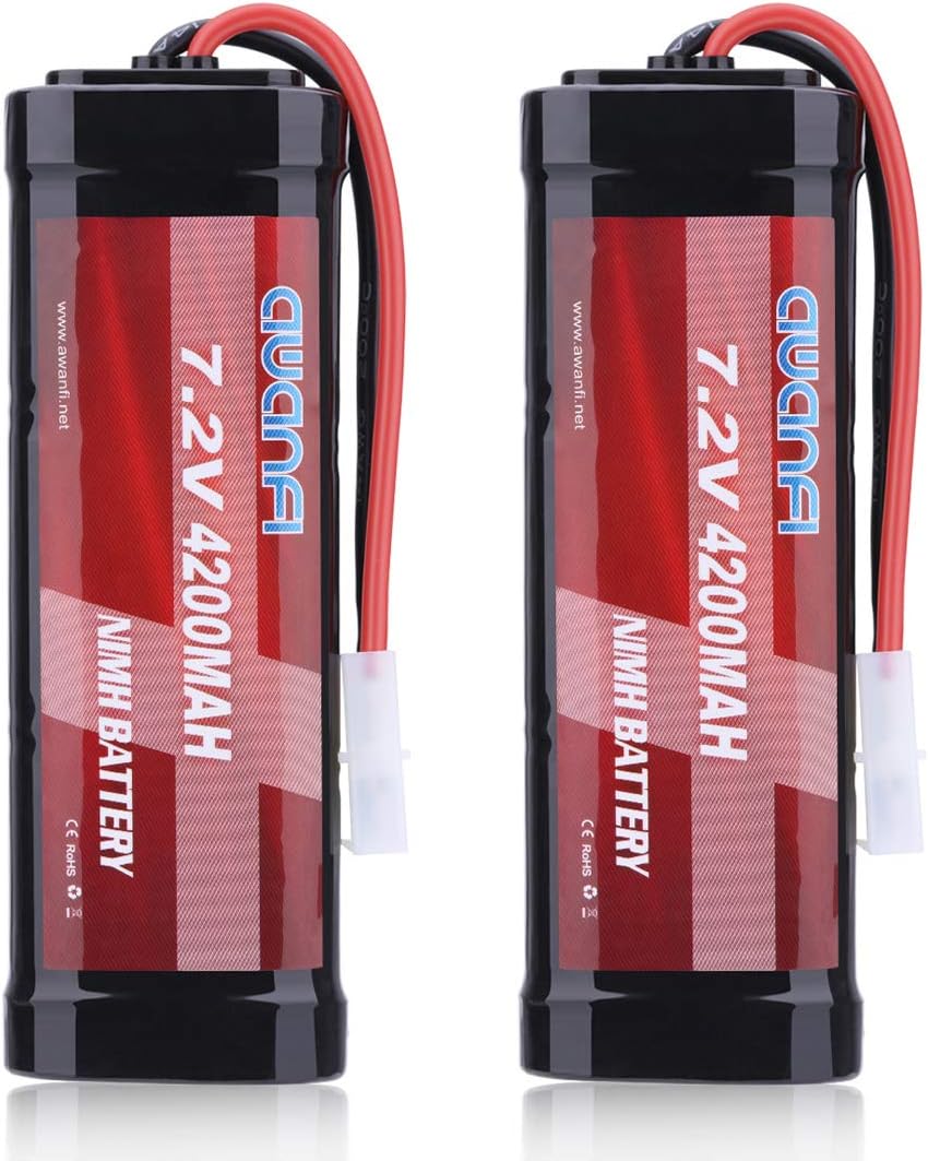 AWANFI 7.2V NiMH Battery 4200mAh High Power RC Car Battery with Tamiya Connector for RC Car RC Truck Traxxas LOSI Associated HPI Kyosho Tamiya Hobby(2Pack)