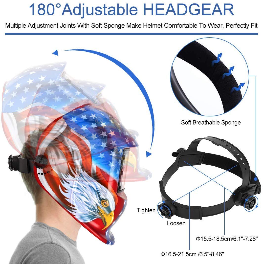 Casco per saldatura, maschera per saldatura, casco per saldatura solare automatico per applicazioni MIG/MAG/TIG/rettifica/saldatura ad taglio al plasma - Certificato CE/RoHS