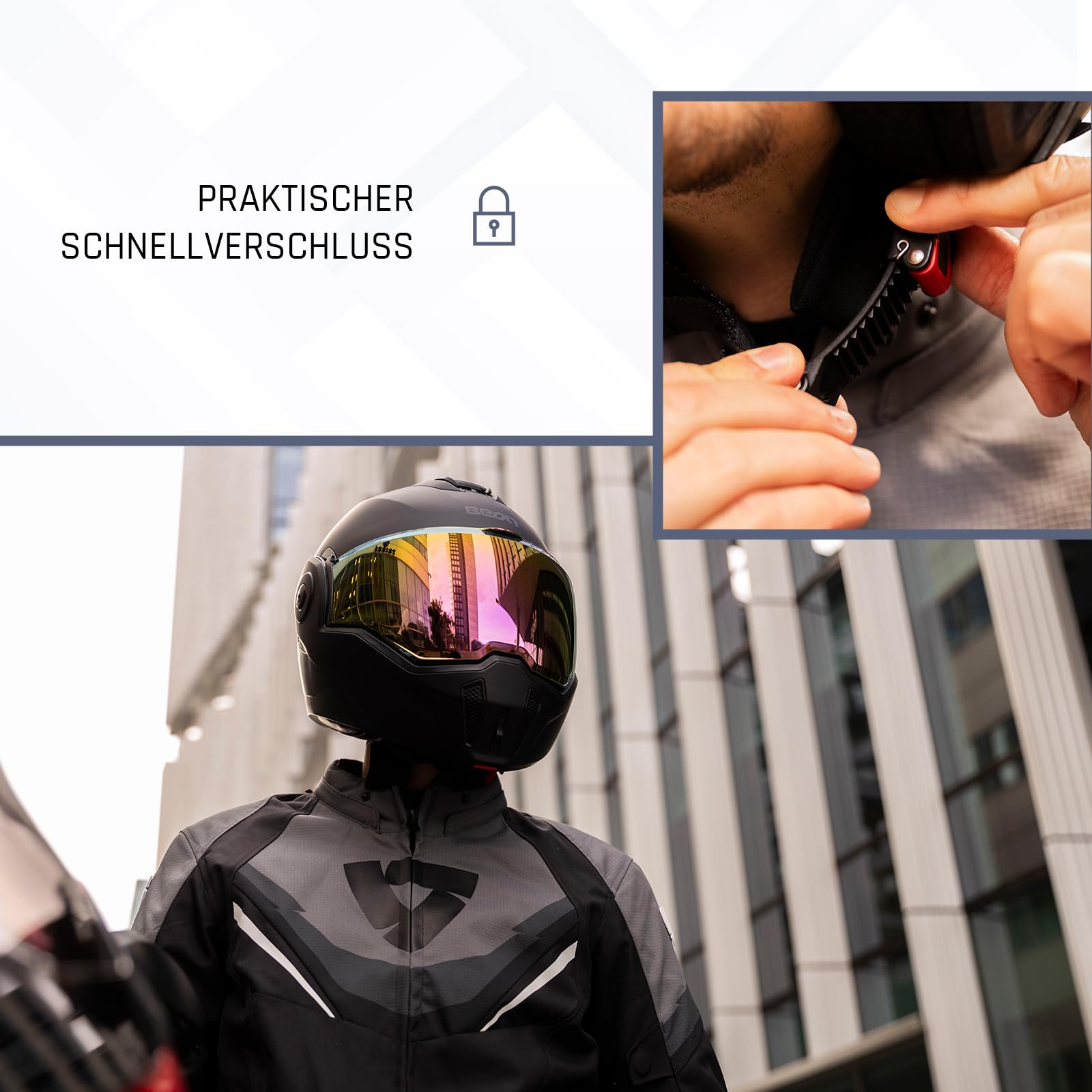 BEON Stradale Motorradhelm Klapphelm – Systemhelm mit Visier & Sonnenblende, 180° Flip-Up Integralhelm für Damen & Herren, Roller- & Motorradhelm