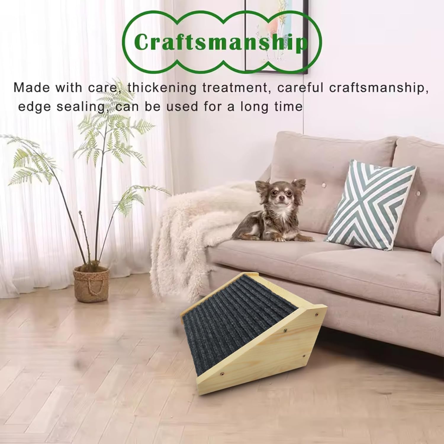 Dog Ramp for Bed Couch Stairs, Wooden Non-Slip Pad Pet Ramp Portable Stable Pet Stairs Dog Step, 12x10x6 Inch