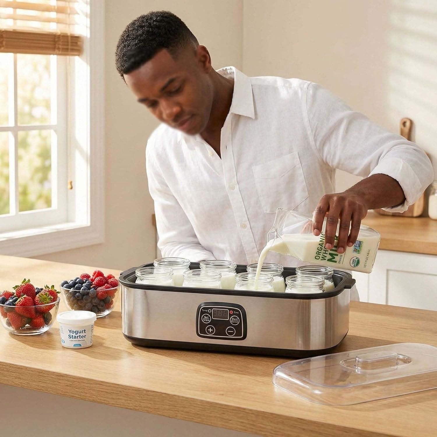 Electric Yogurt Maker with Adjustable Temperature Control (20-55°C/68-131°F), 48H Timer, 1400ml Capacity for Homemade Yogurt, Easy to Use, Perfect for Yogurt Lovers