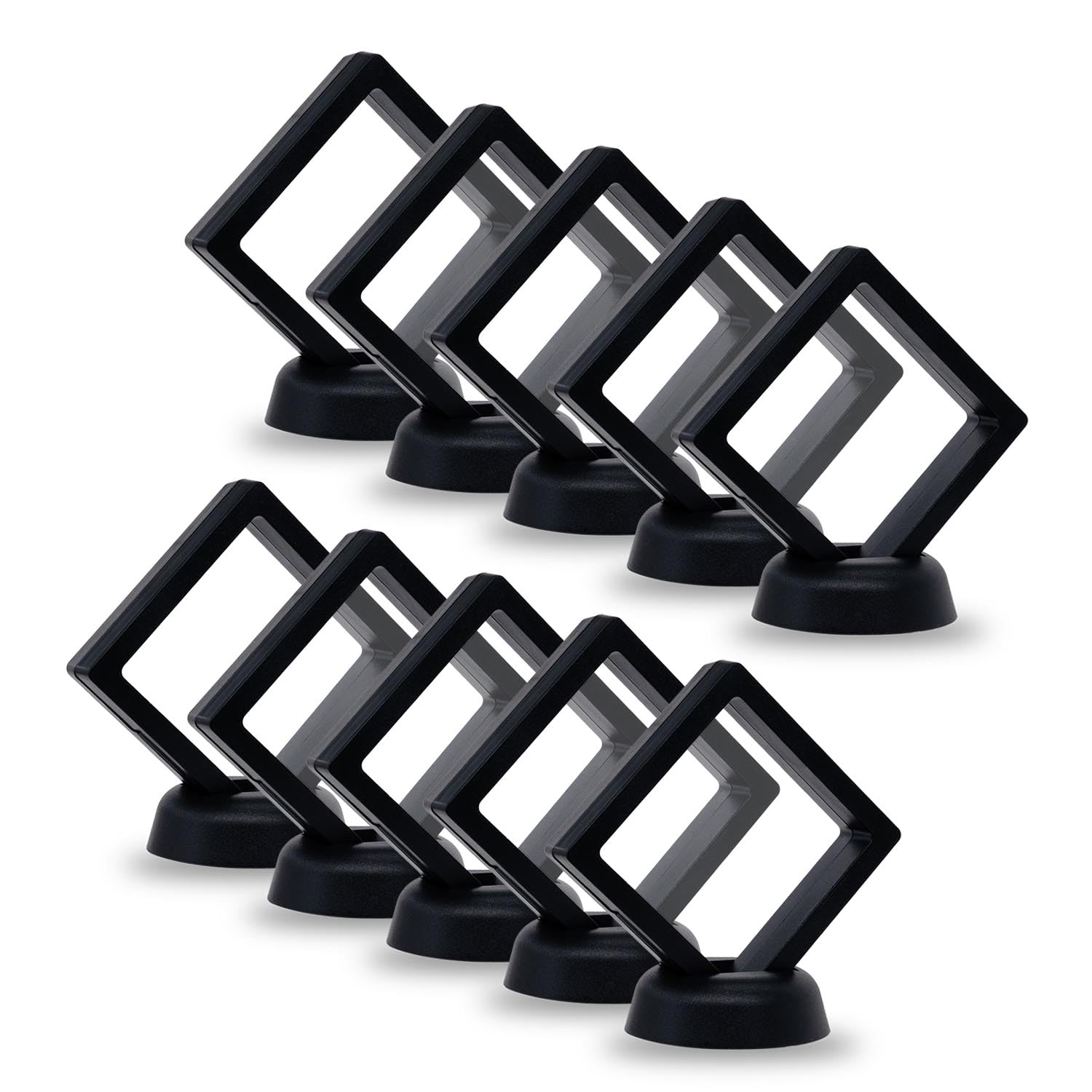 10Pcs Coin Holder Challenge Coin Display Stand, Black 3D Floating Display Case for AA Coin Medallions Jewelry Rock Gem Arrowhead Collecting and Display (2.75×2.75×0.8 inches)