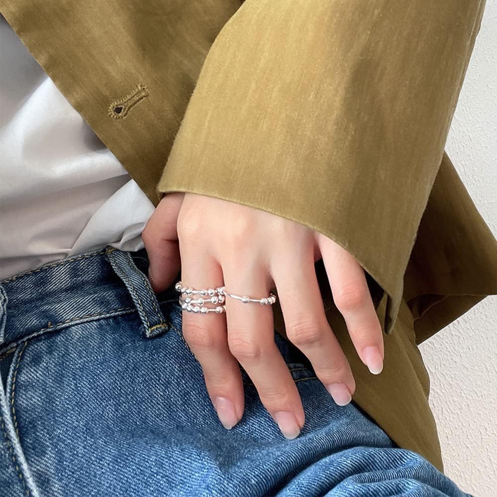 LOVECOM 925 Sterling Silver Anxiety Fidget with Beads Rings for Anxiety Spinner Ring for Women Men 14K Gold Plated Stress Relief Spinning Ring Releases Rotate Thumb Ring Jewelry Christmasn Gifts - Image 5