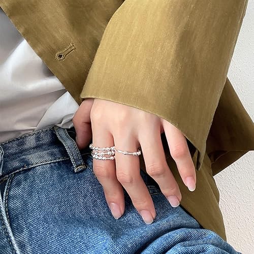 Miniatura 5 de LOVECOM Anillo giratorio de plata de ley 925 con cuentas, para aliviar el estrés, para mujeres y hombres, libera la ansiedad, giro, apilamiento,
