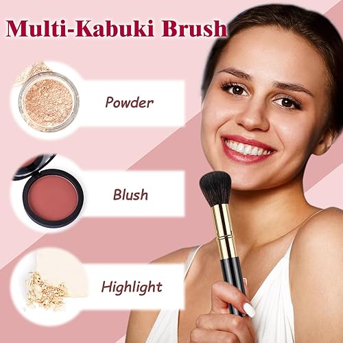 Miniatura 3 de Brochas de maquillaje retráctiles Kabuki, 2 piezas, brocha para polvobrocha para base, rubor en polvo, bronceador, pulido, líquido, crema, con
