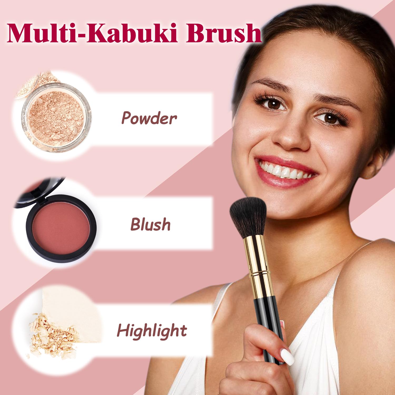 Brochas de maquillaje en polvo Kabuki para rubor facial, 2 unidades, para crema mineral BB
