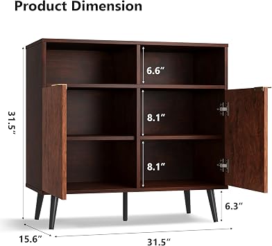 Rustic Industrial Sideboard Buffet Cabinet, 31.5 x 15.6 x 31.5in Wood Credenza with Adjustable Shelves, Drawers, Walnut Storage Cupboard for Dining Room, Kitchen, Living Room, Coffee Bar