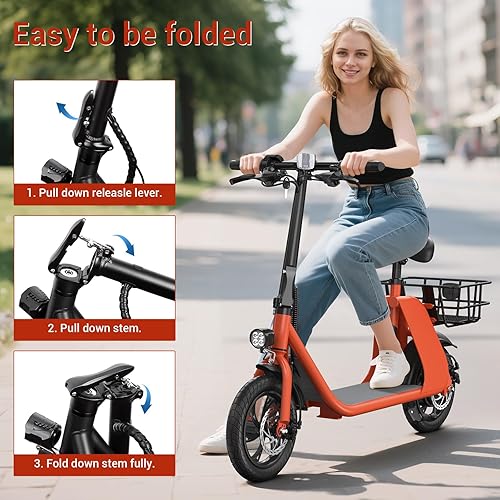 Vista 58 de SEHOMY Folding Electric Scooter with Seat for Adults, 15.5MPH, 20-Mile Range, 36V Battery, 12" Pneumatic Tire, Portable 450W Electric Scooters