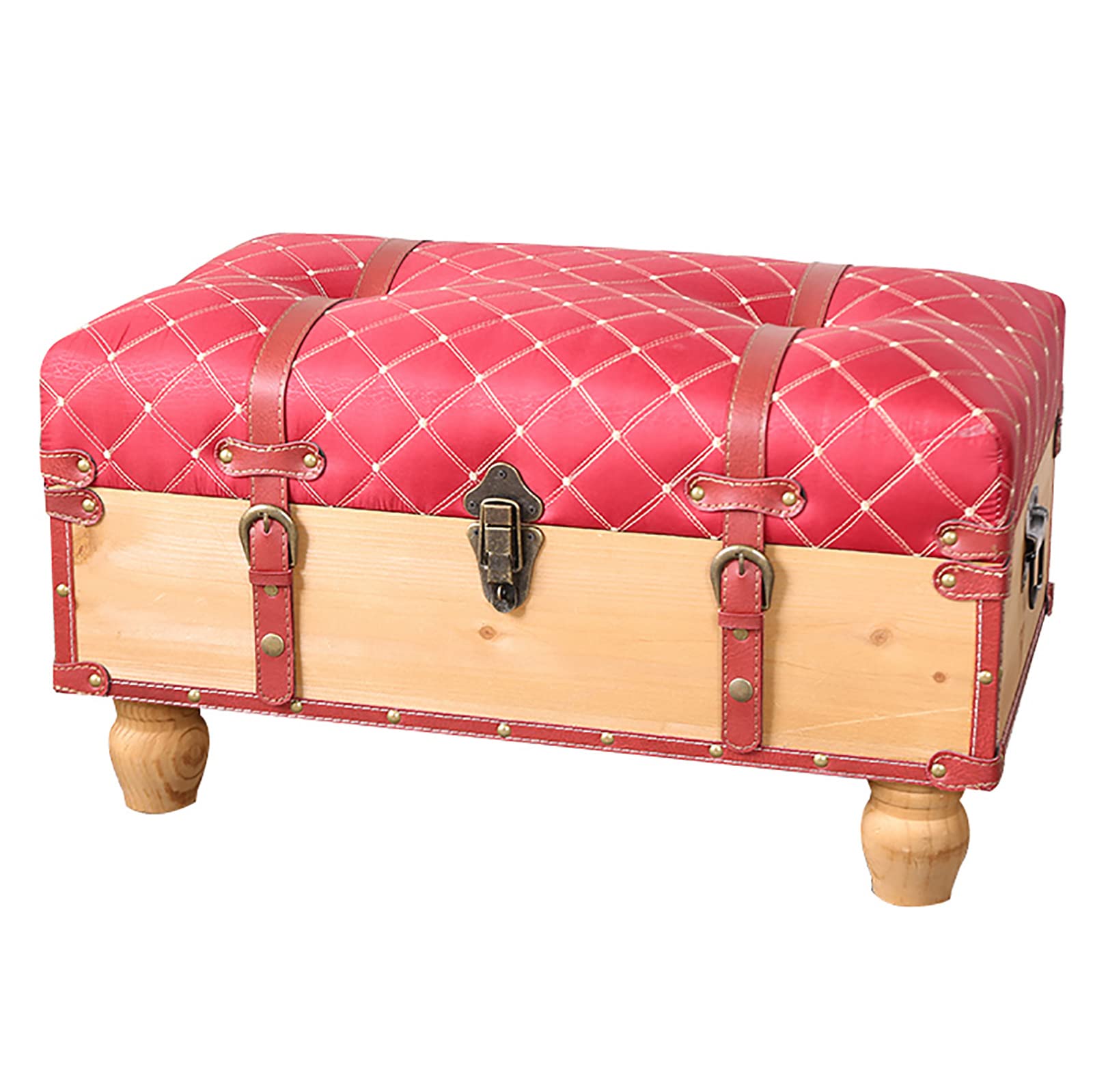 Banc de rangement en cuir rouge pour optimiser l'entrée et le salon vintage