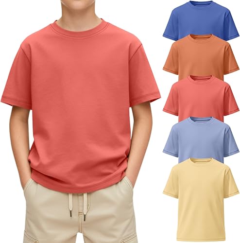 Oakgarden 5 Pack Boys Short Sleeve T-Shirts, 5-Color, 11-12 Years