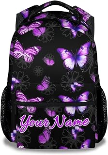 Personalized Butterfly Backpack for Girls - 16 Inches Black Customized Backpacks for Kids, Teens - Fashion Print Bookbag for School
