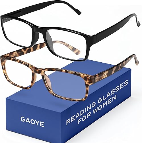 Gaoye 0.0 - Paquete de 2 lentes de lectura para mujer, filtro de luz azul, protección UV, lectores con marcos rectangulares