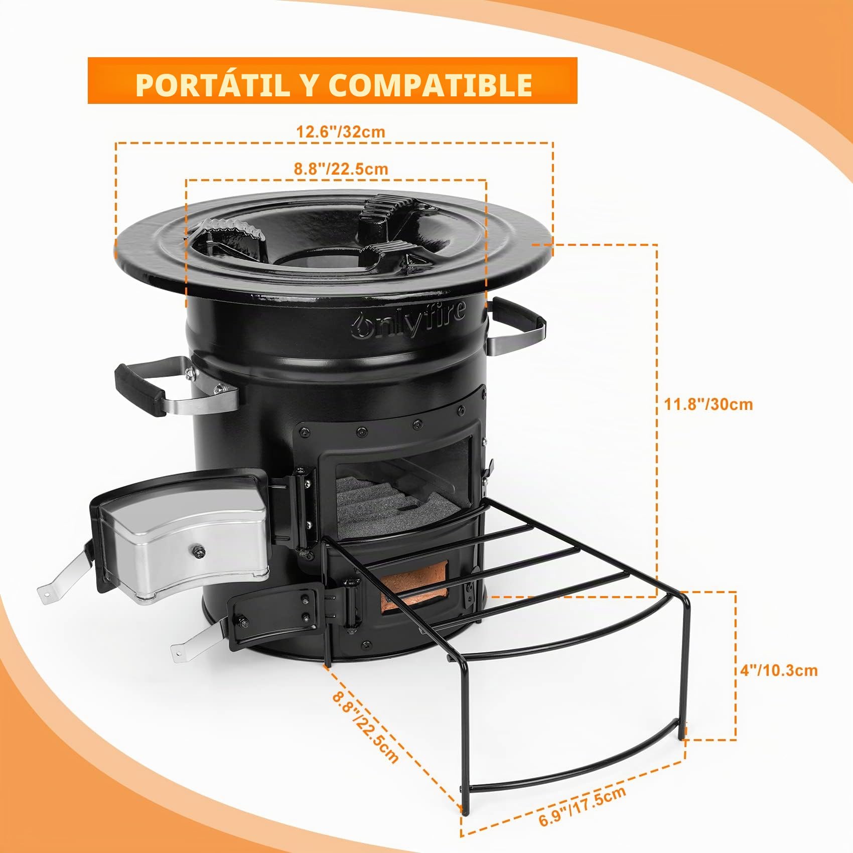 Onlyfire Horno de Cohetes,Rocket Stove,Estufa de Leña Portátil, Estufa al Aire Libre para Mochilero,Cocina al Aire Libre,Camping,Picnic,Barbacoa,Caza,Pesca(Negro)