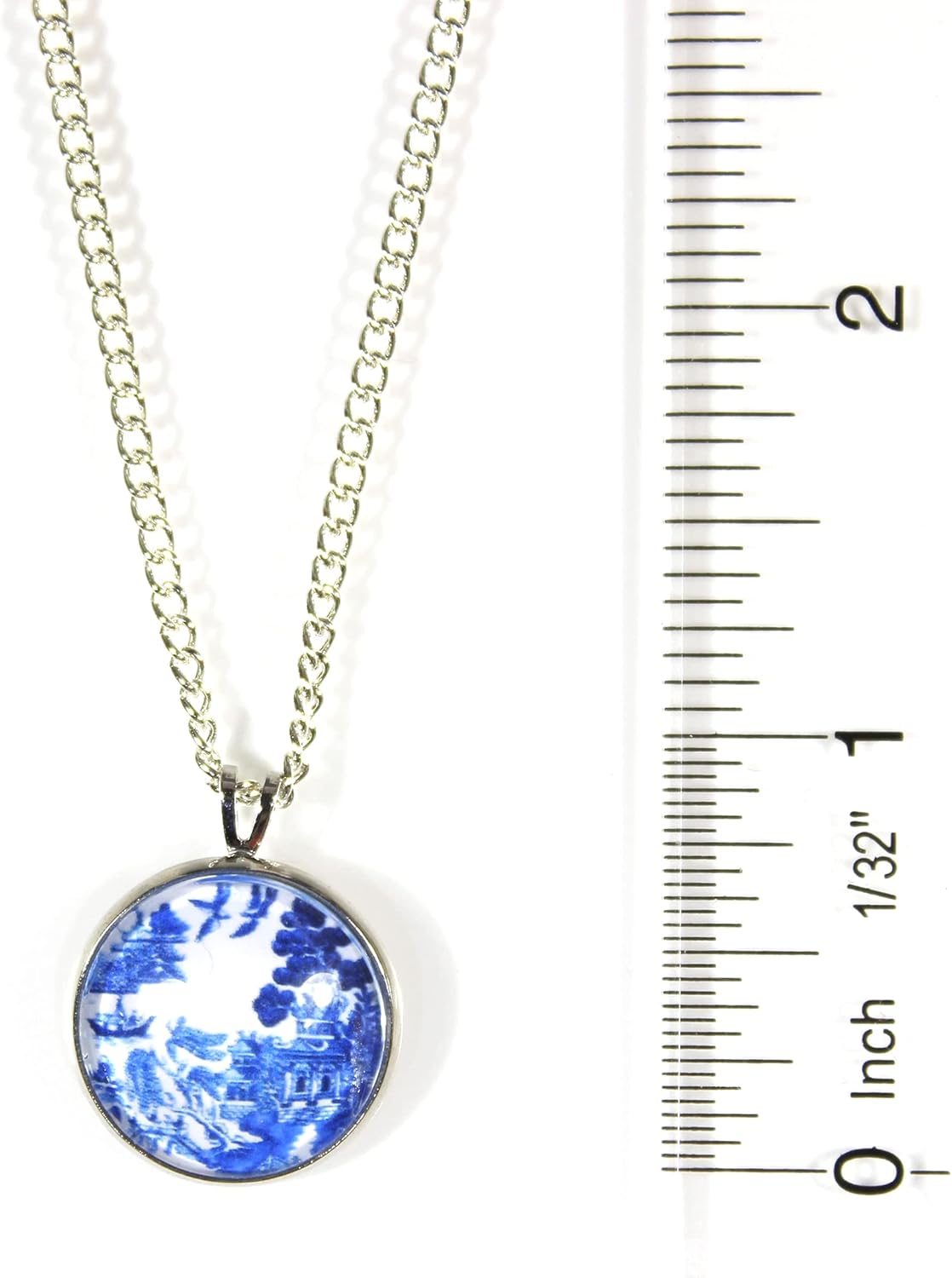 'Blue Willow', Willow Ware Blue and White Cabochon Necklace, 18 inches