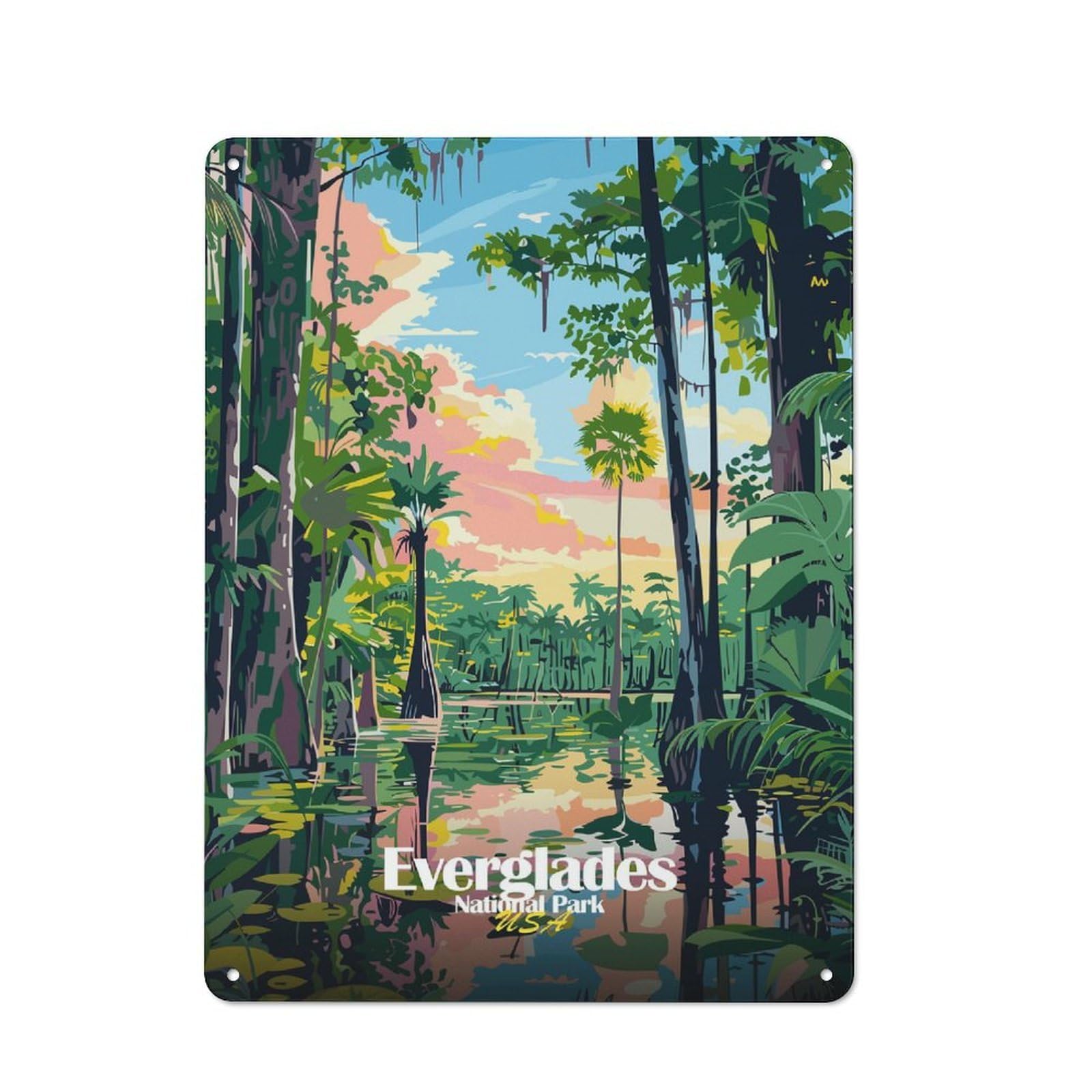 Junmoney Style-6 Metal Sign 40X30cm With Everglades National Park Illustration For Workshop Wall, Vintage Decor, For Vintage Wall Decor Fans, For Metal Sign Collectors