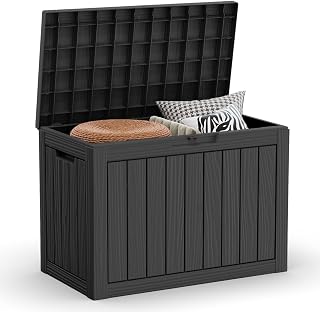 EasyUp 45 Gallon Waterproof UV Resistant Outdoor Deck Box - Lockable Resin Storage for Cushions, Tools, Patio Gear - Black