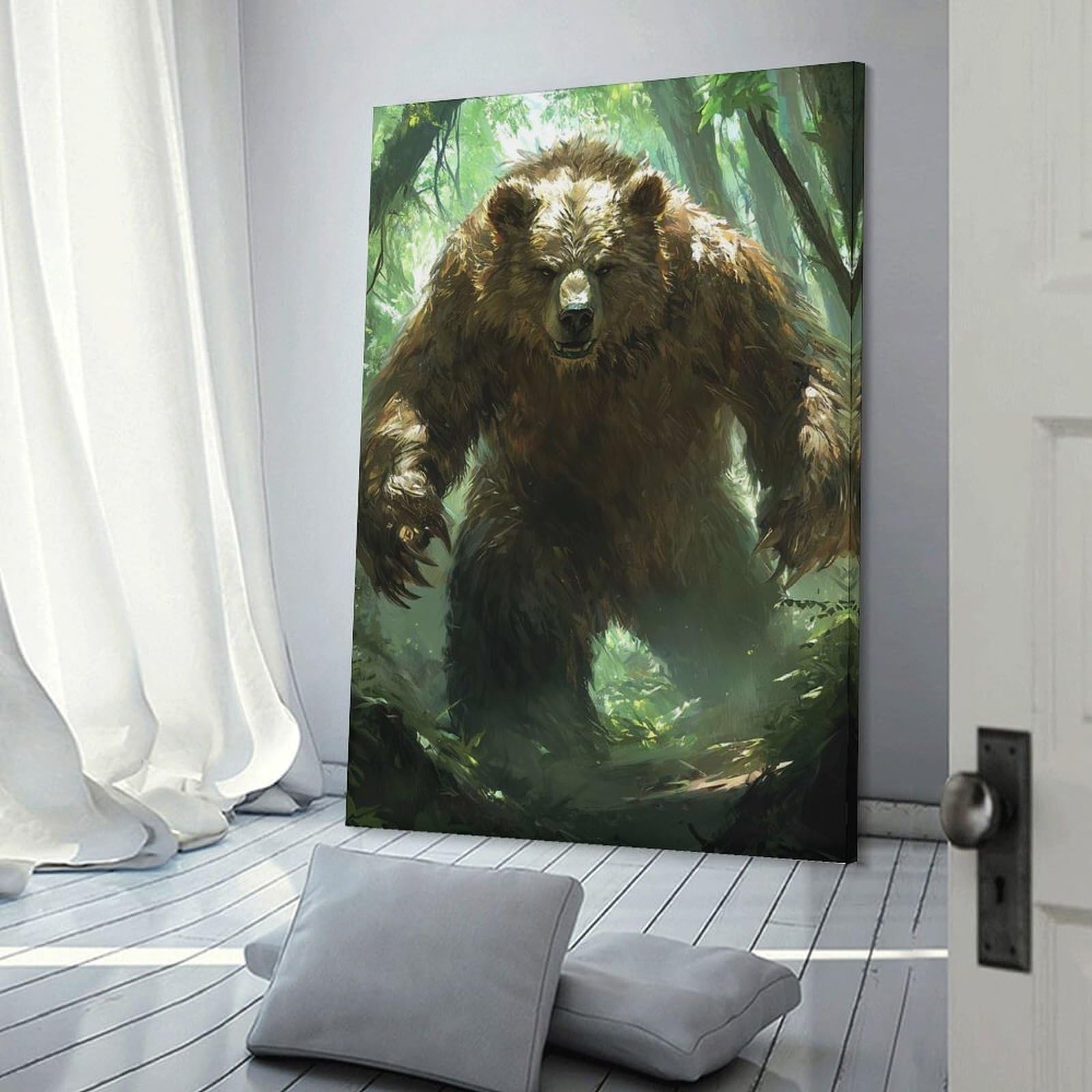 Junmoney Frame-Style-12 Grizzly Bear In Forest Wall Picture Print, 20X30inch(50X75cm), For New Homes, Bedrooms Or Workspaces, Thoughtful Wall Decor For Art Lovers