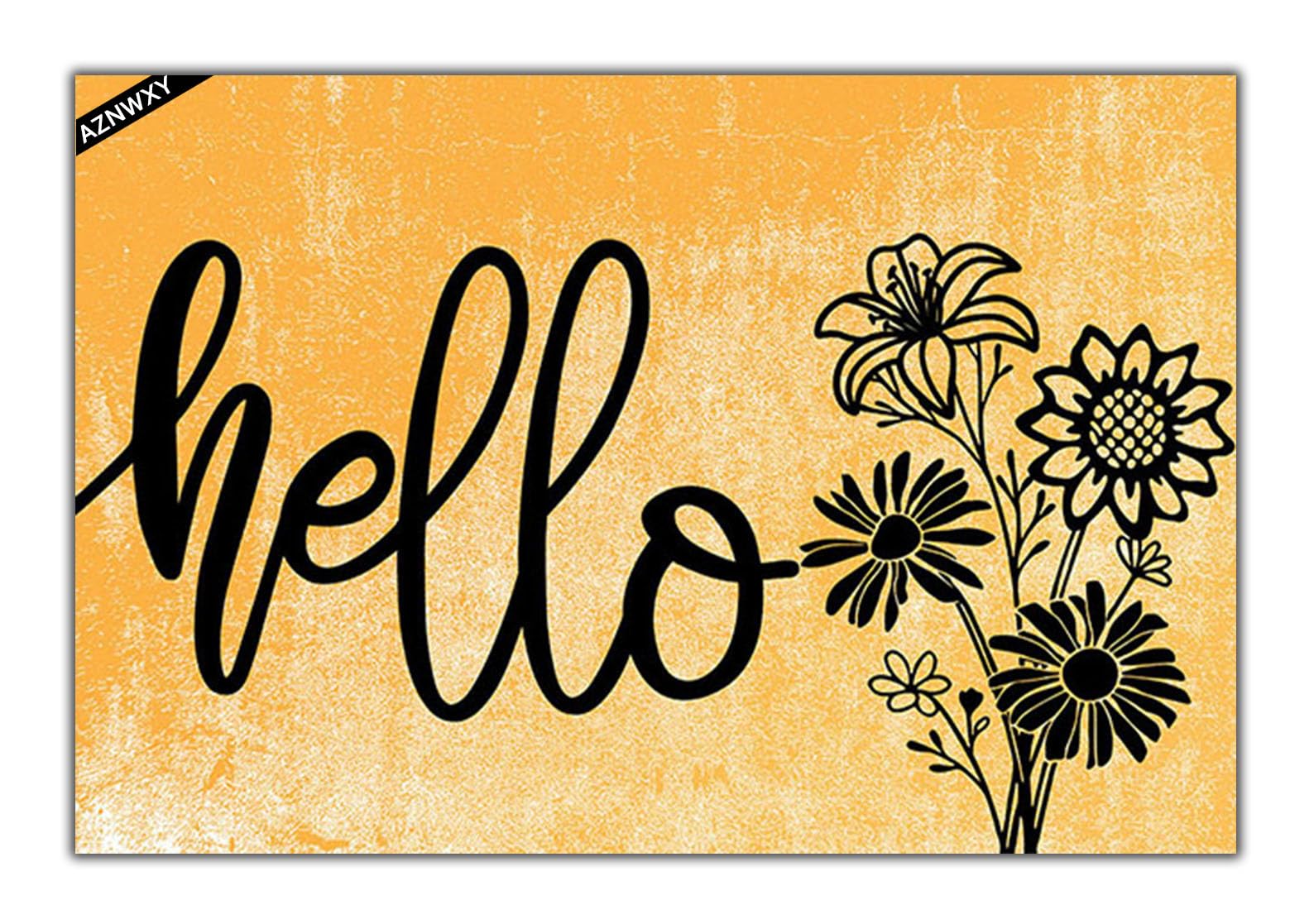 Floral Hello Doormat - Hello Door Mat Welcome Mat Farmhouse Floor Mat Rustic Outdoor Doormats for Indoor Outside Entryway 23.6" x 15.7"