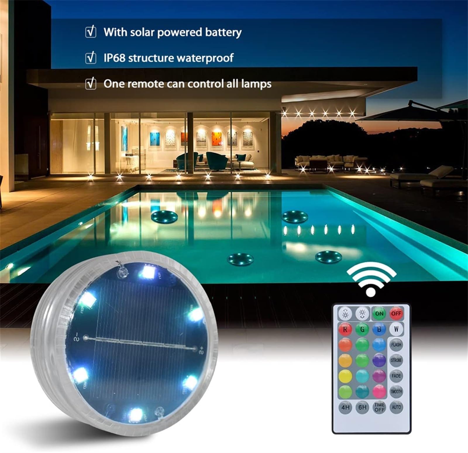 Luce solare subacquea a LED magnetica con ventosa Lampada da piscina sommergibile RGB IP68 impermeabile for acquario da piscina con prato da giardino (Size : 5 Lamp 1 controller)