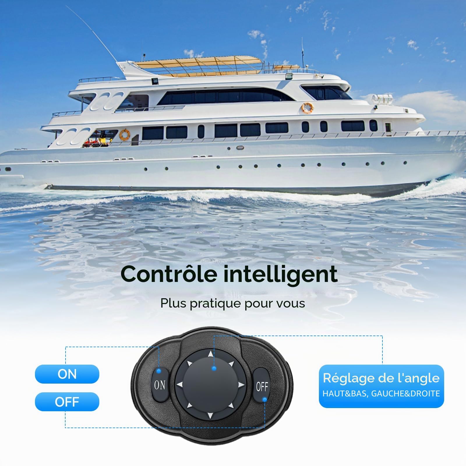 Phare marin, 360° Marine Yacht, fanal de recherche avec télécommande, 12 V 100 W, télécommande pour bateau, voiture, phares marins