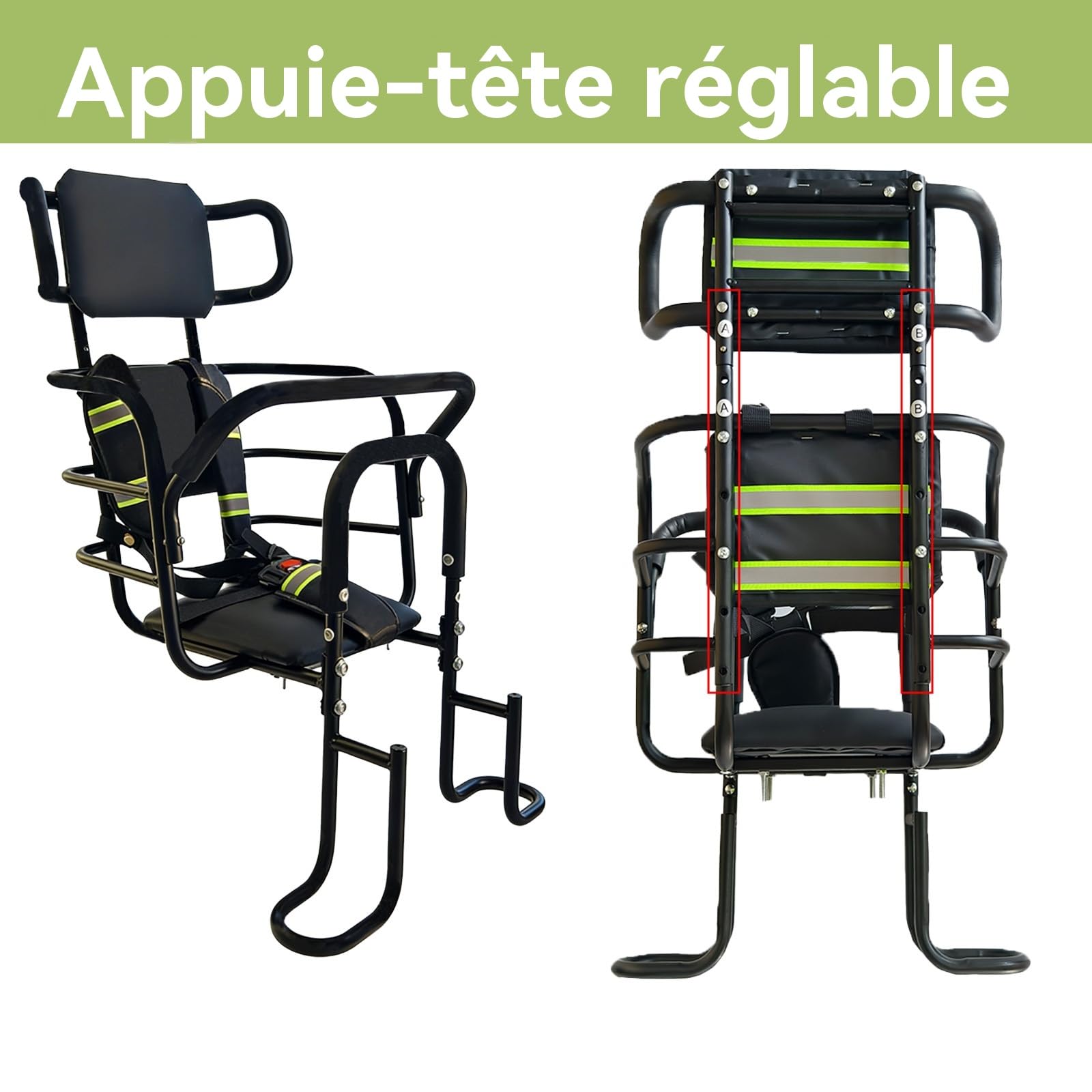 QMD Siège vélo Enfant arrière avec Appui-tête réglable, Repose-Pieds, Dossier et Barres de Maintien. Porte-bébé pour vélo conçu pour Les Enfants de 18 Mois à 8 Ans.
