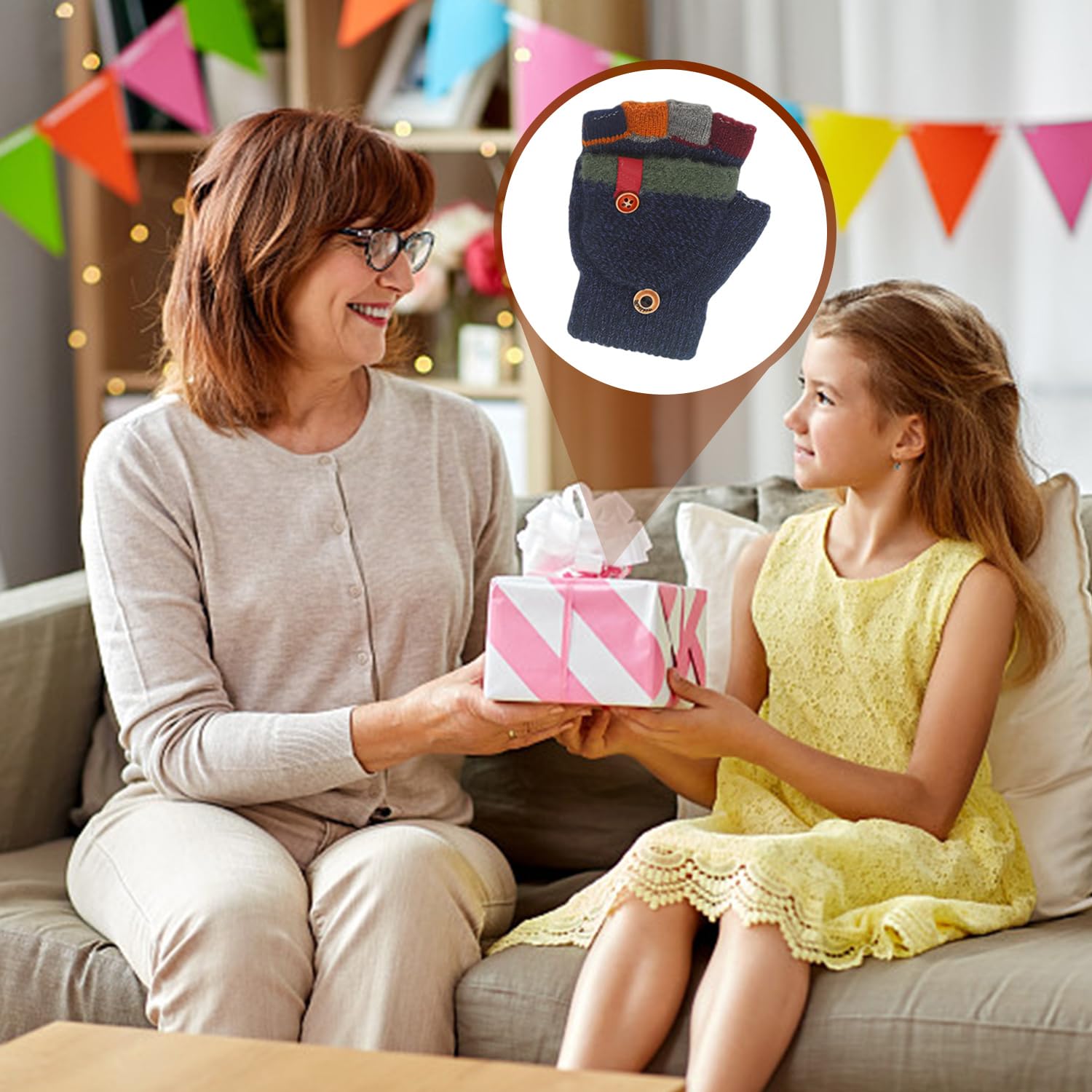 2 Pares De Guantes De Bloques De Color Para Niños, Guantes Cálidos, Guantes De Punto Para Niños, Guantes De Medio Dedo, Lindos Guantes Para Niños, Guantes Suaves