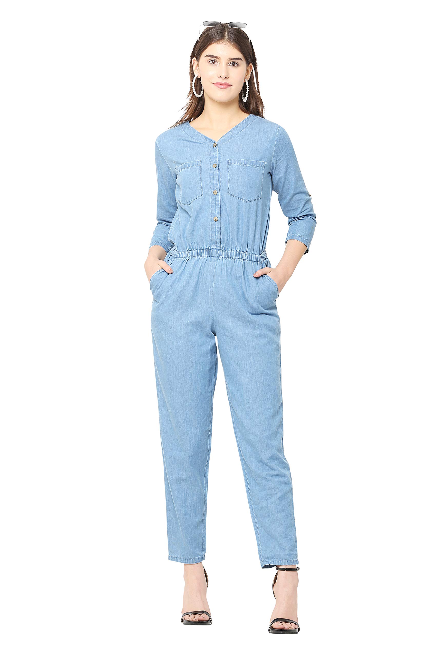 AVYANNAStylish Women's Blue Color Solid Denim Jumpsuit