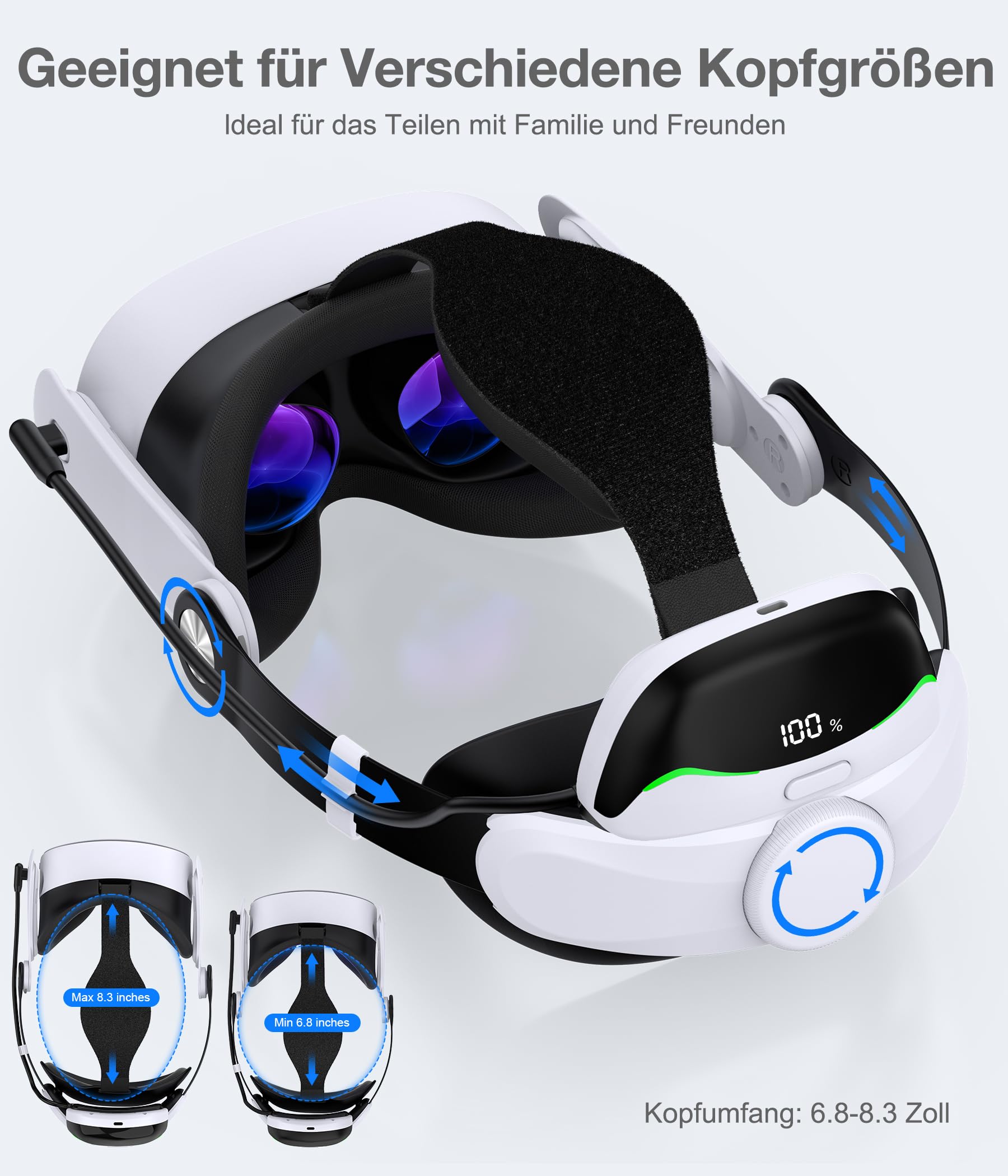 Diadema ligera compatible con Quest 3/3S/ Quest 2, cómoda diadema magnética VR para accesorios Meta Quest 3/2, juego de cinta ajustable, soporte y comodidad mejorados, estilo C blanco