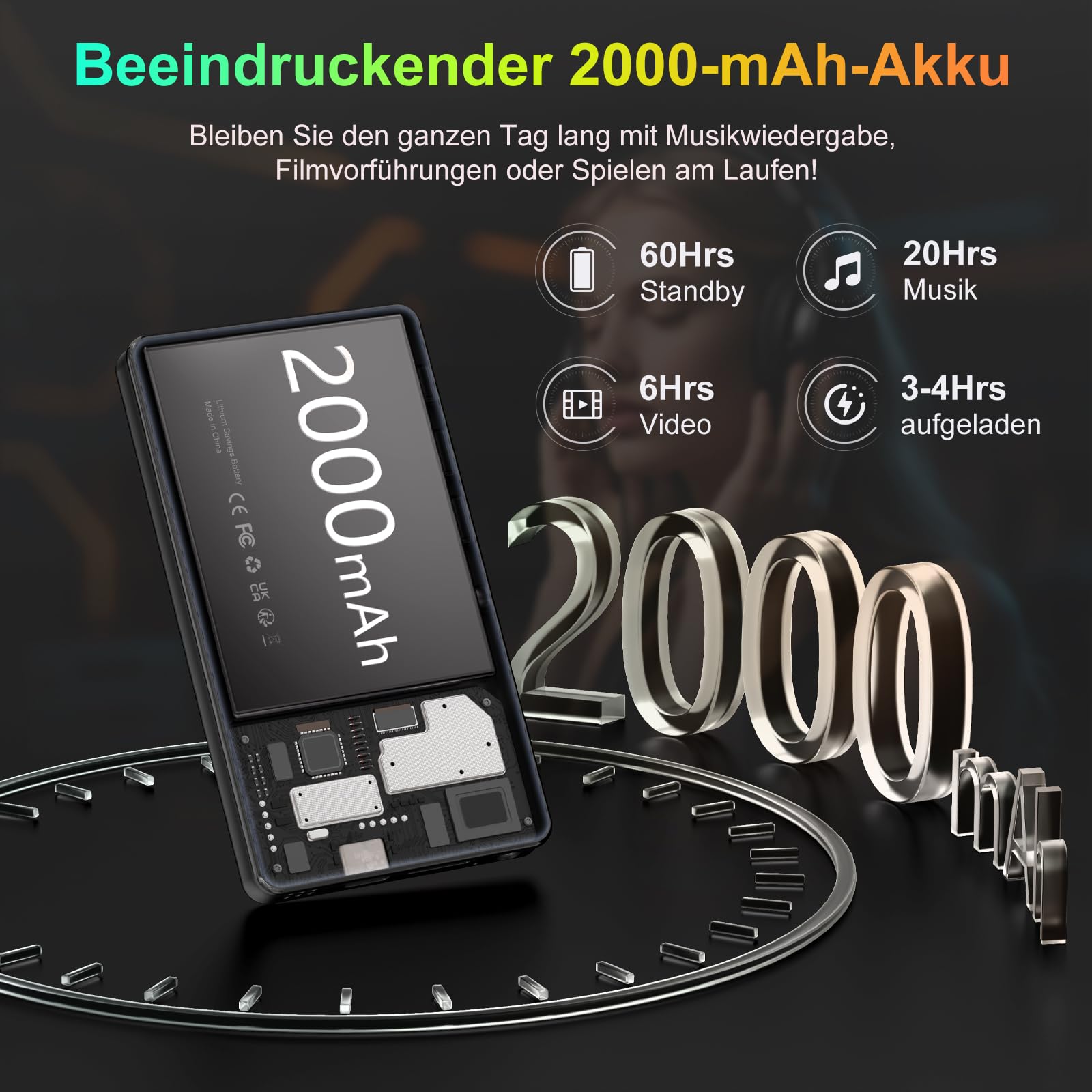 96GB MP3 Player with Bluetooth, WLAN, Camera 4.02 Inch Touchscreen | Android 13 MP3 player mit spotify, 2000 mAh, Lautsprecher, Deezer, Audible, Play Store, bis 1TB erweiterbar, Black