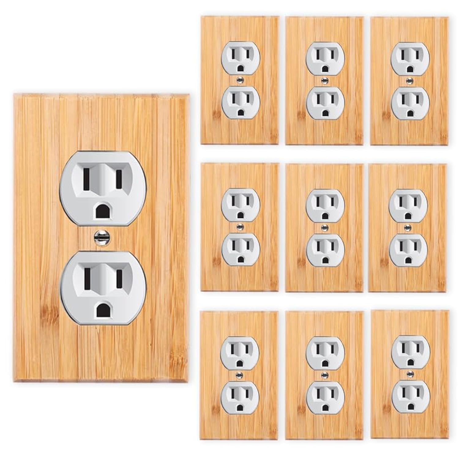 10PC Solid Wood Double hole Outlet Light Switch Plate 4.5" X 2.76" Bamboo Light Switch Cover Quality Raw Wooden Decorative Bedroom Kitchen Home Decor