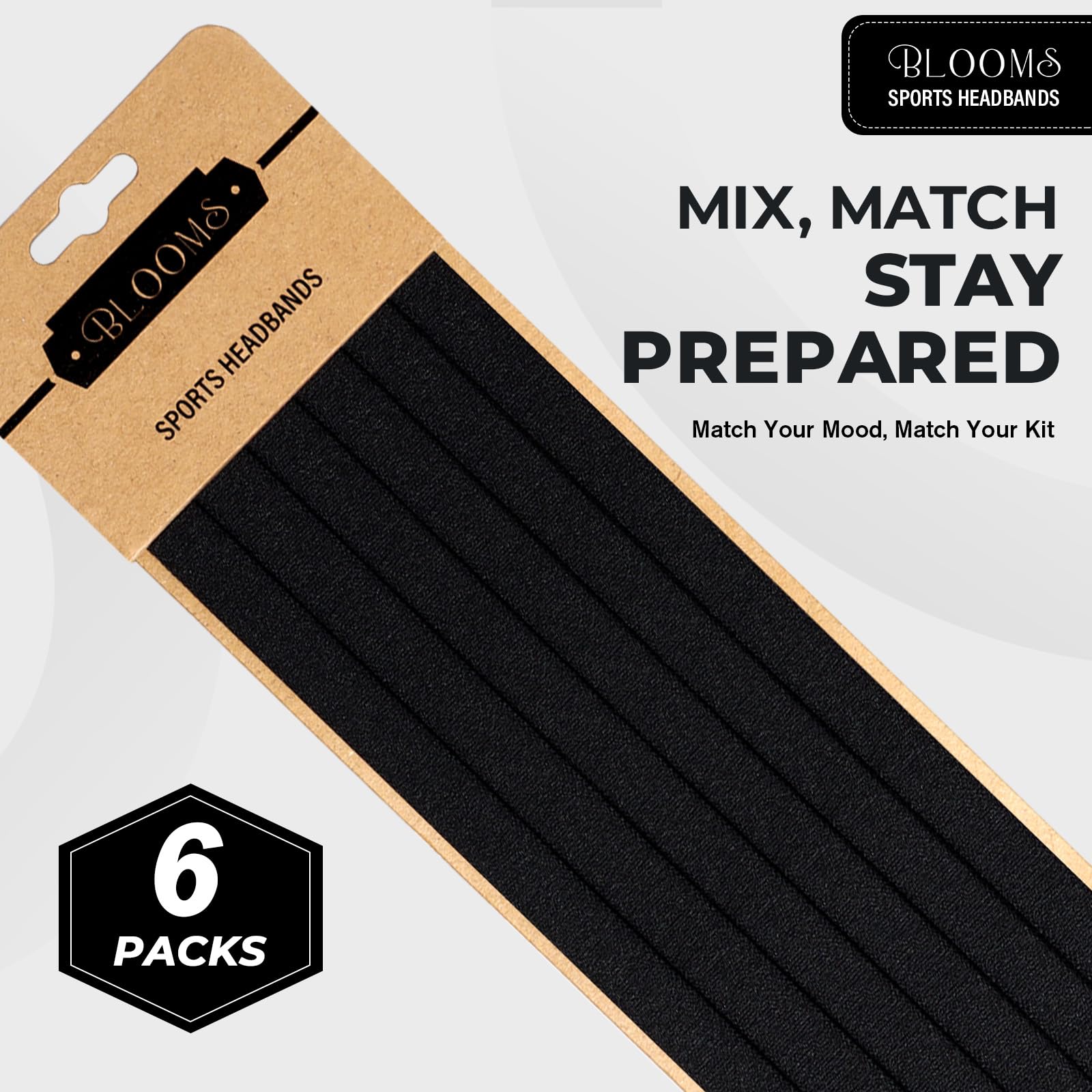 Blooms 6 Pezzi Fascia Capelli Sportiva - Fascetta Capelli Uomo Antiscivolo Sottile Cerchietto Elastico Sport per Yoga, Calcio, Basket, Fare Jogging, Tennis