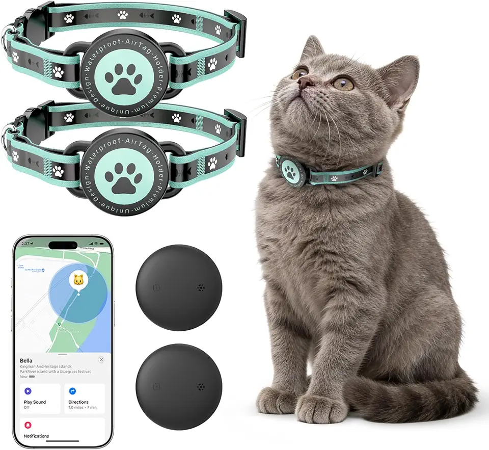 Coleira GPS para gatos (iOS e Android), Mini GPS com Bluetooth, rastreador inteligente de atividades para animais de estimação, sem taxa mensal, funciona com Apple Find My e Google Find Hub, etiqueta