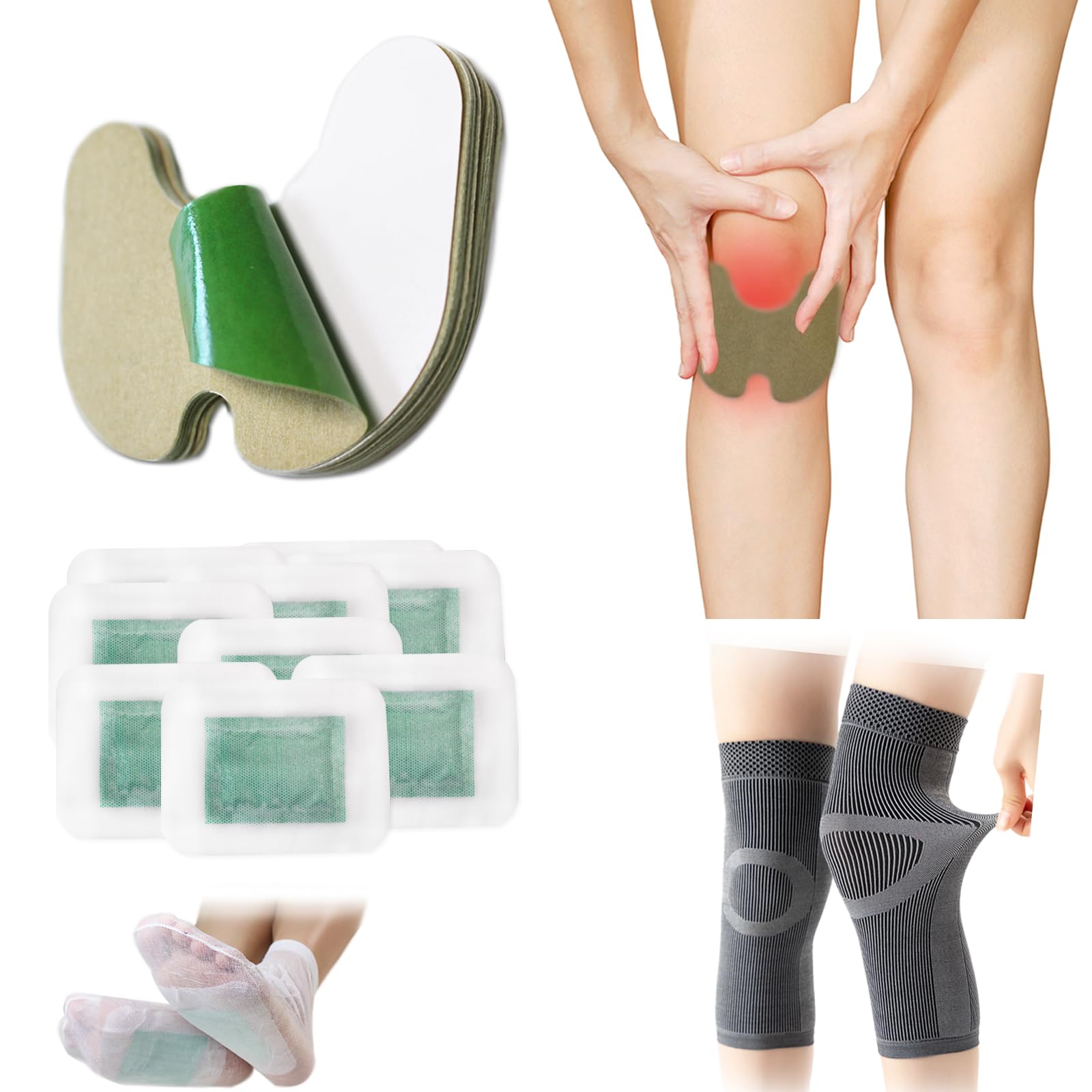 Botanical Knee Patches (12ct) + Bamboo Foot Pads (24ct) with Sleeves – Lower Body Support with Warming Patches & Feet Pads for Muscle Relaxation,