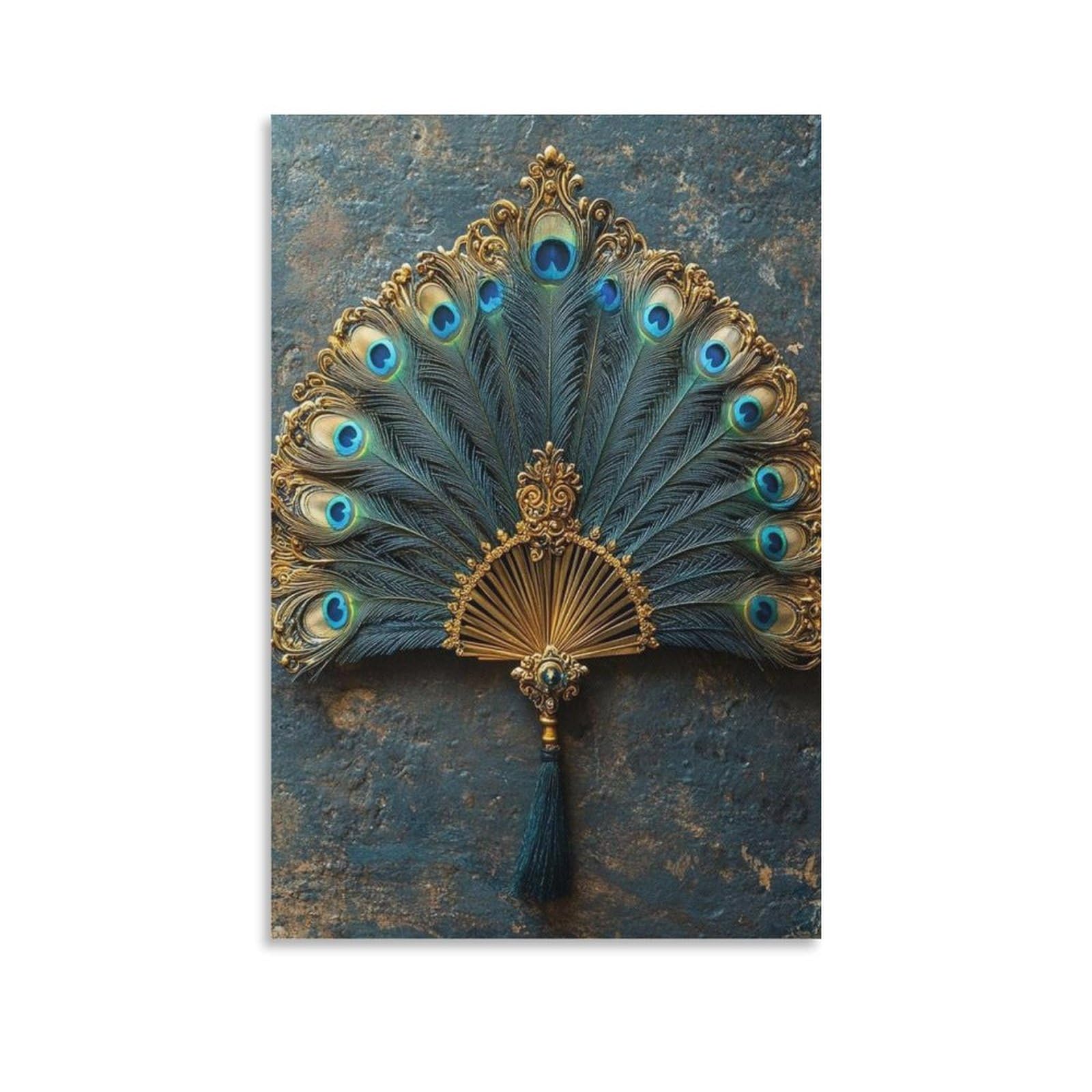 Wjwart Peacock Feather Fan Canvas Poster Bedroom Decor Landscape Office Room Decor Gift 12X18inch(30X45cm)