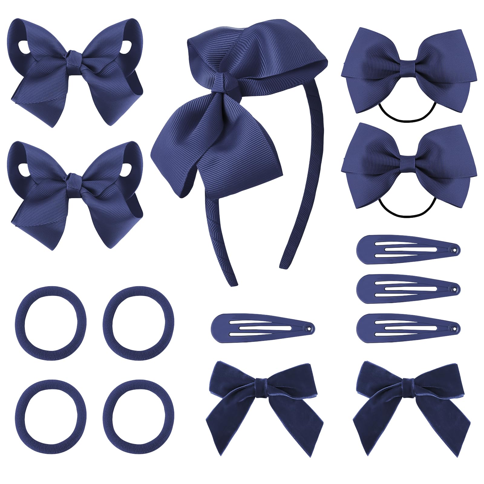 DRESHOW 15 Pcs Girls' School Hair Accessories Kit with Clips, Headband, Ribbon Bow Barrettes, Ponytail Holder for Little Girls, Toddlers, Teens Birthday Gift