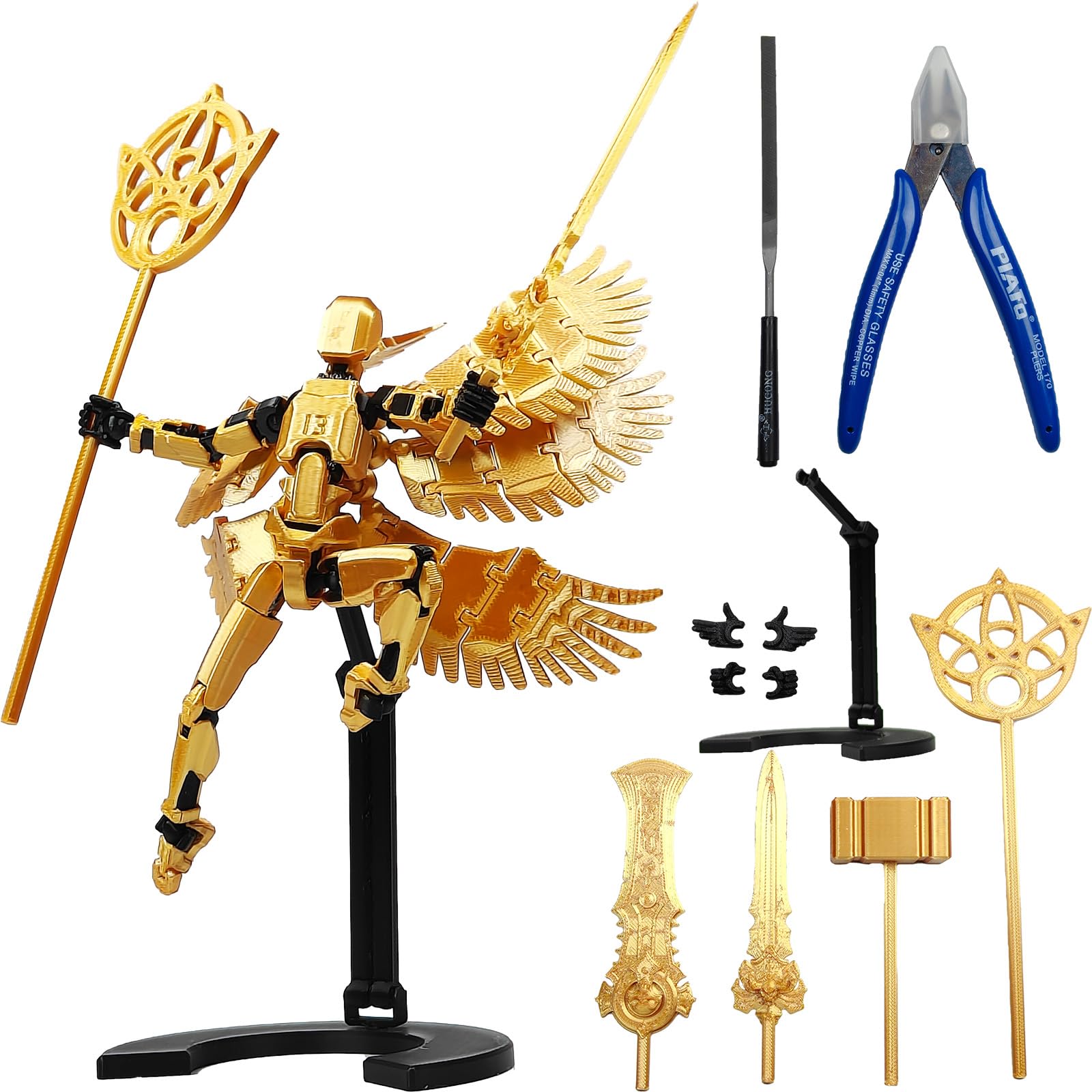 T13 Action Figure Set, Titan 13 t Action Figure 3D Printed 13 Action Figure Articulated, for Collectors Desktop Decorations, Golden Angel with Tools Need Assemble