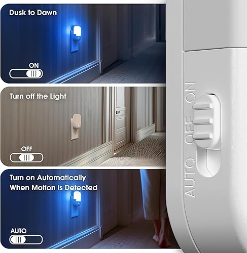 Miniatura 4 de Briignite Luz nocturna LED regulable con sensor de movimiento azul del atardecer al amanecer, paquete de 2 para niños, dormitorio, habitación de