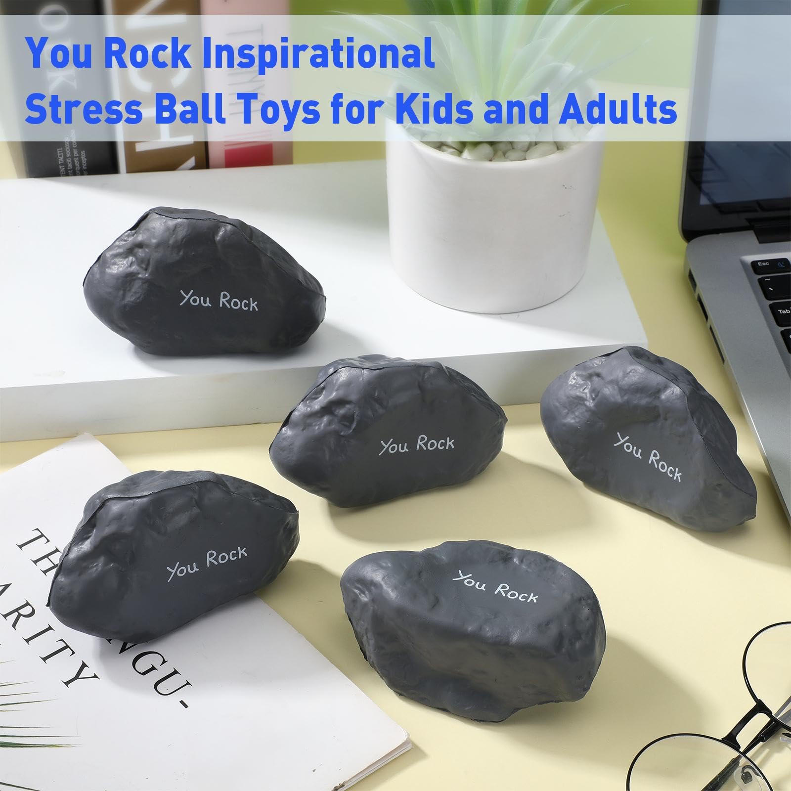 Gemscream Funny Inspirational Stress Balls for Adults Motivational Stress Reliever Squeezable Mini Foam Balls Appreciation Gifts for Employee Coworker Staff Teacher Nurse(20 Pcs,Stone)