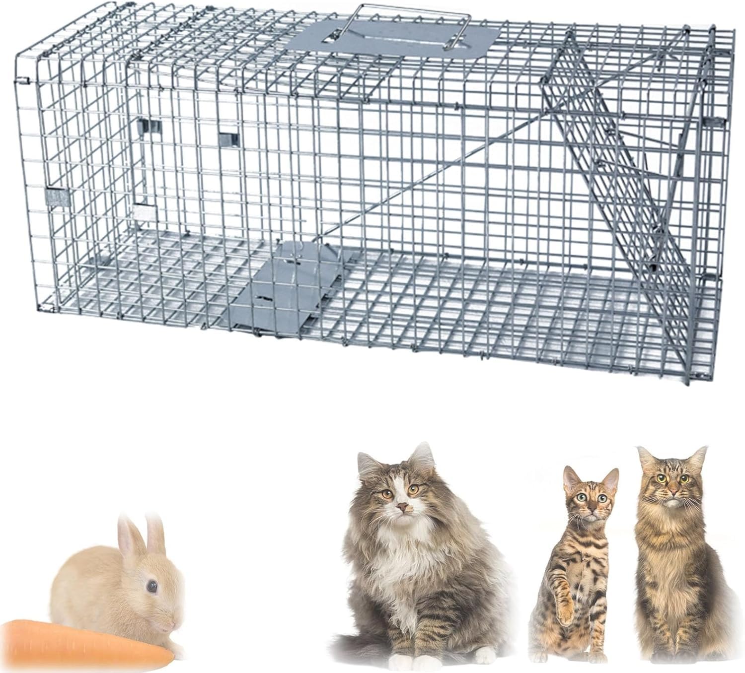 Trappola per animali - Gabbia durevole per la cattura sicura di conigli e gatti randagi, design antiruggine ideale per fattorie e giardini