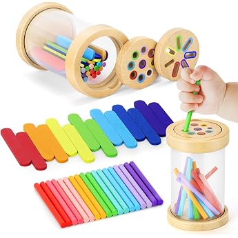 Montessori Toy from 1 Year 2-in-1 Montessori Toy from 1 2 3 Years Girls Boys Baby Toy Gift Color Sorting Game Children's Toy Motor Skills Toy Wooden Toy from 1 Year