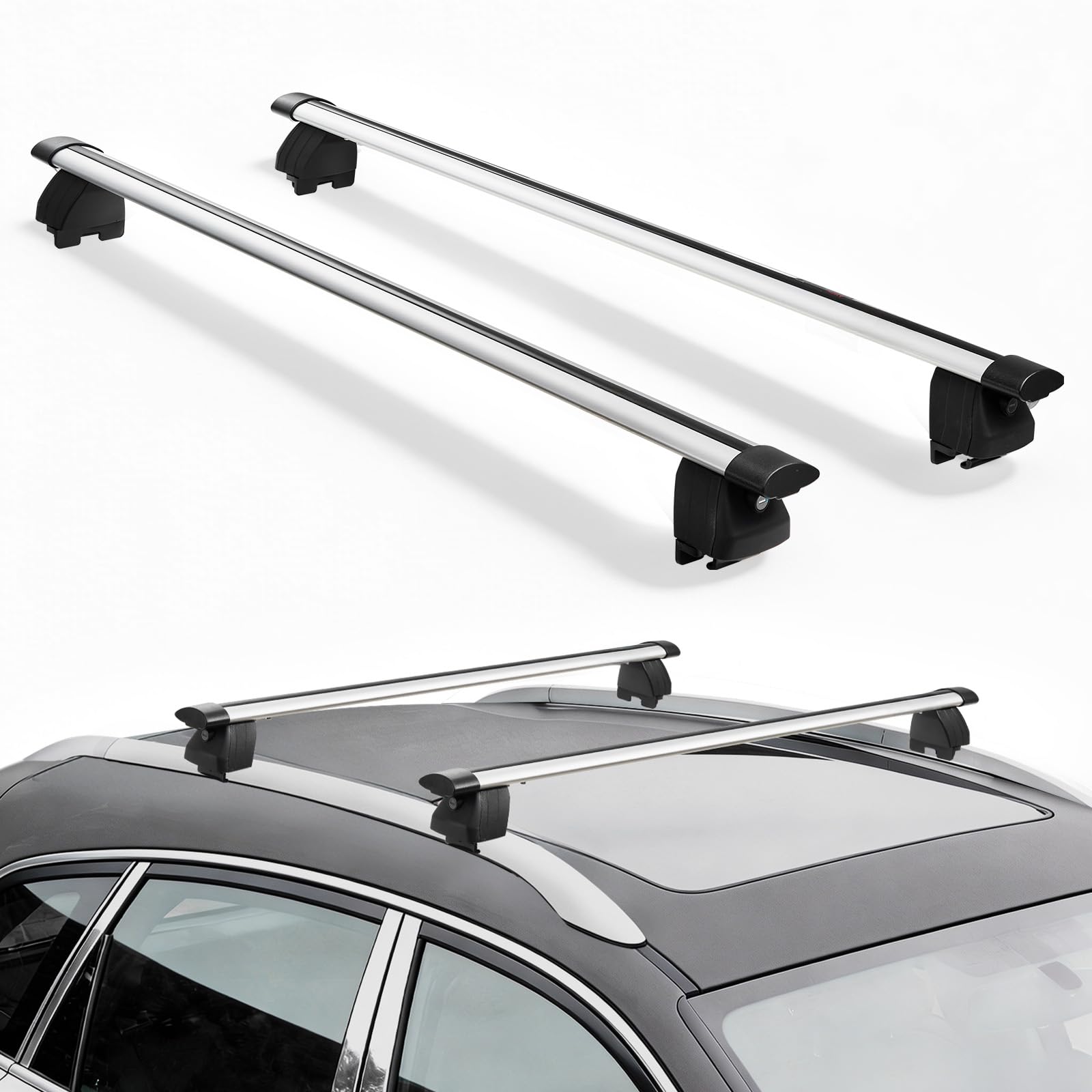 VEVOR Bagażnik dachowy do samochodu SUV, bagażnik dachowy, maksymalne obciążenie 75 kg, długość 1200 mm, 2 sztuki do uniwersalnych aluminiowych bagażników, rowerów, podróży, kempingu, wędkowania