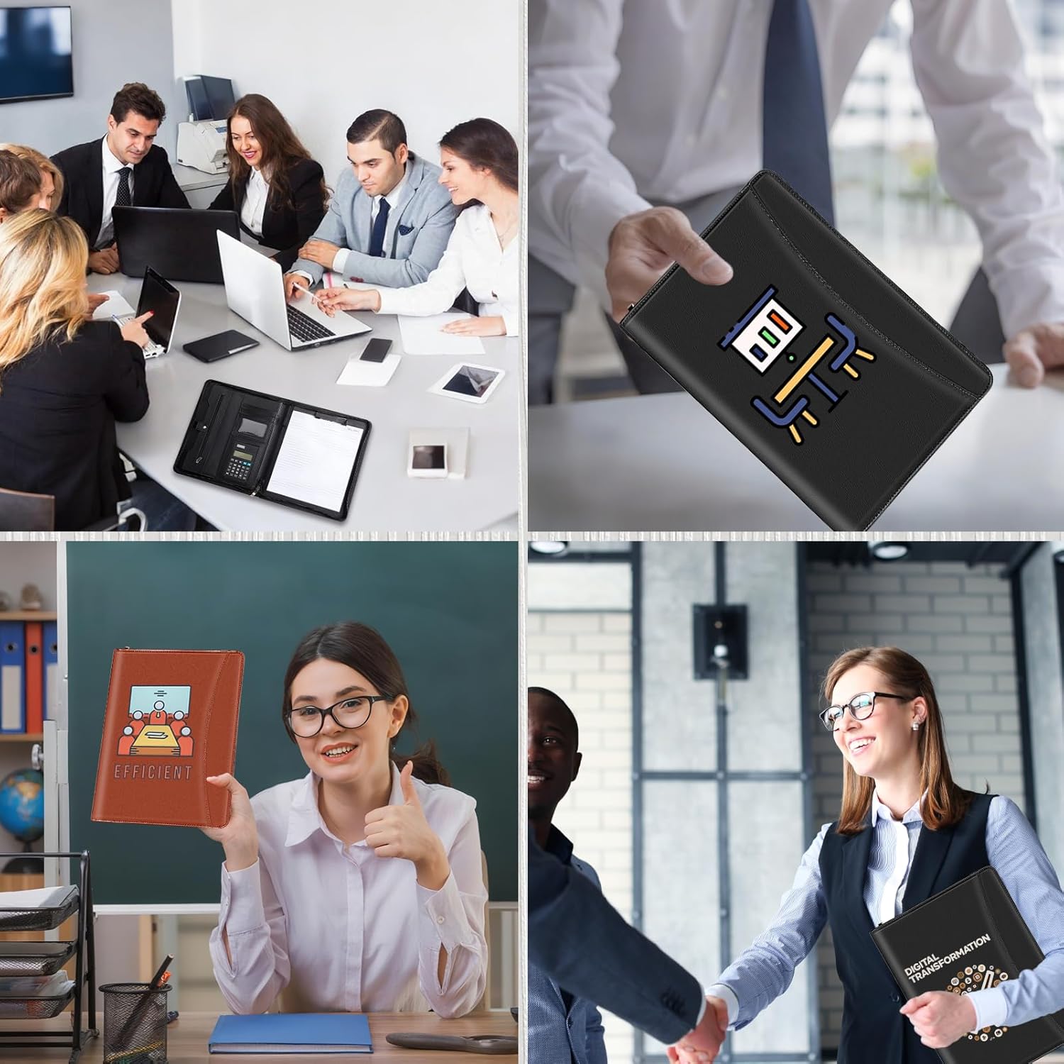 Customized Zippered Leather Portfolio Custom Logo&Text&Photo Binder Personalized Portfolios for Men Women Resume Interview Office School Business Black