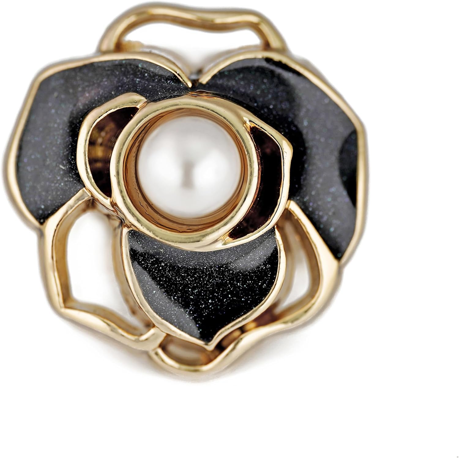 20 pcs Openwork Flower Faux Pearl Core Black Enamel Petals Metal Shank Sewing Buttons - 18mm - 23/32"