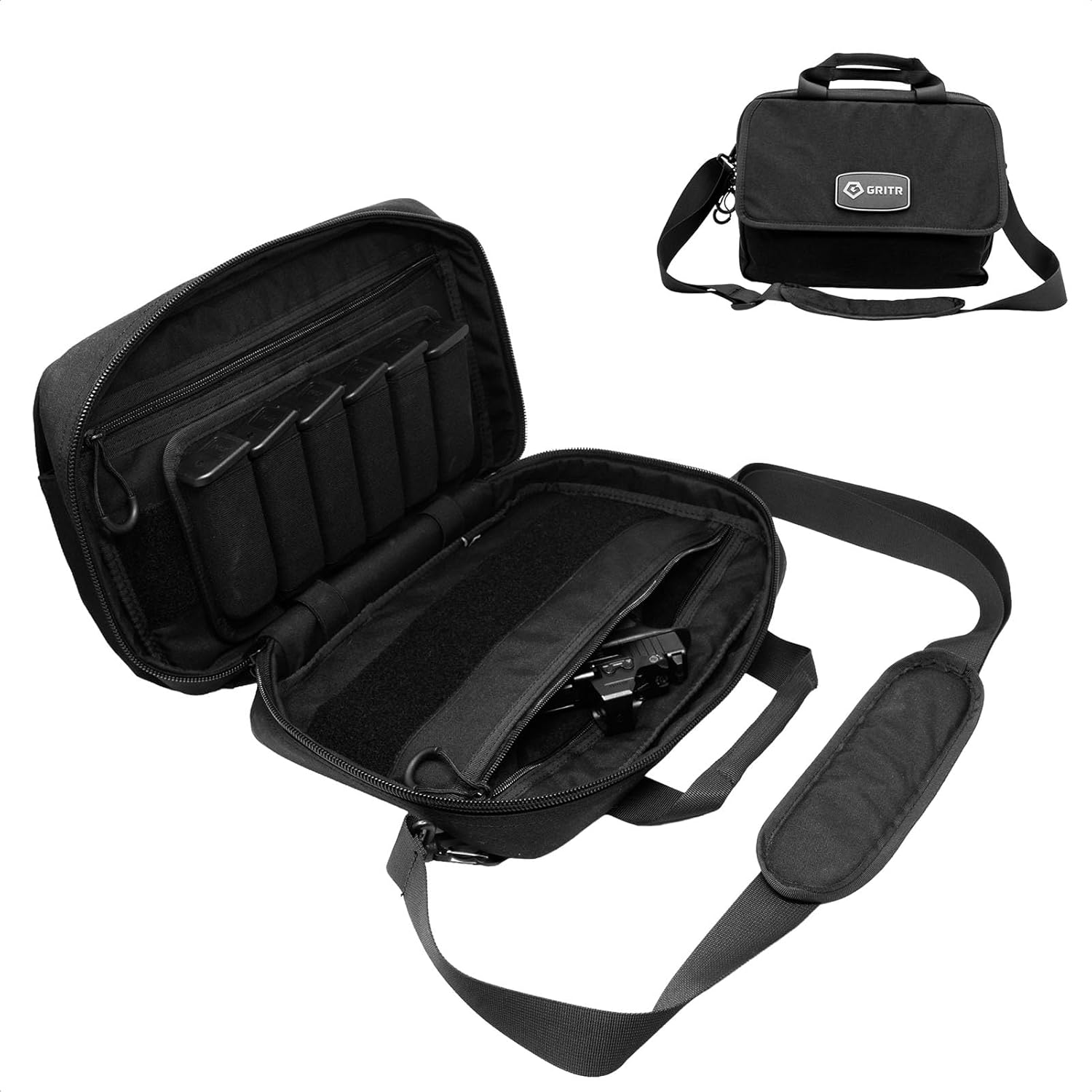 GRITR Handgun Briefcase for Multiple Guns - Soft Pistol Case Range Bag for Handguns and Ammo w/ 6 Magazine Storage Slots, Padded Interior & Extra Pockets - Pistol Pouch for Shooting & Everyday Carry