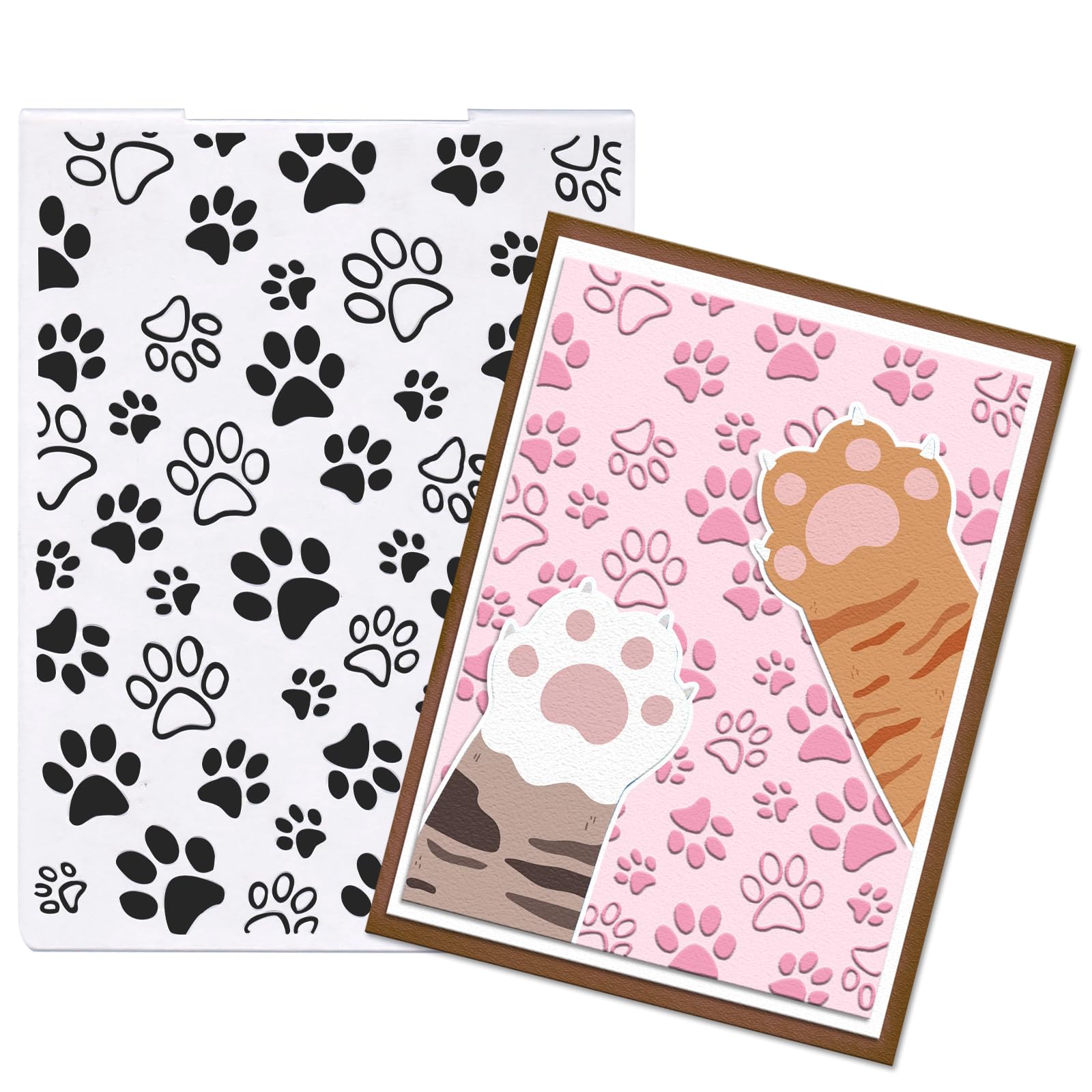 Glodecart Pawprint Background Embossing Folder, Plastic Textured Impressions Cute Dog Cat Footprint Embossing Folder Template for Card Making Dog Lovers Scrapbooking Paper Craft Album Stamps DIY Décor