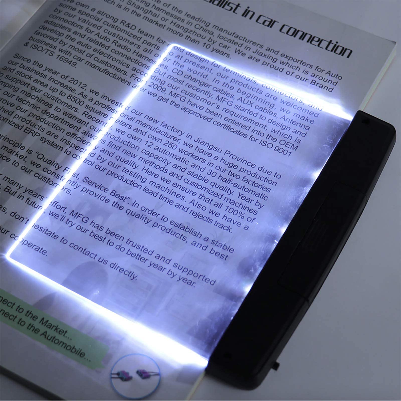 Flat Book Light Page Book Light for Reading in Bed, Full Page Reading Lamp, Wireless Read Lamp, Battery Operated Night Reading Light, Illuminator Plate, for Bed, Car, Readers (Black)