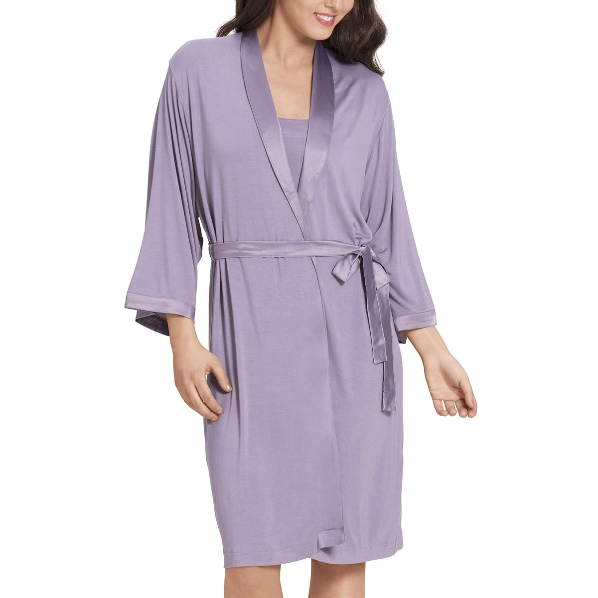 amanté Grey Robe | Sleepwear & Lounge Satin Edge Robe - SLP10104